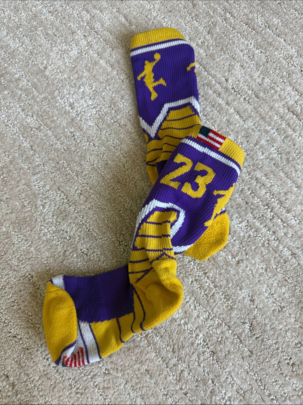 Purple & Yellow Athletic Crew Socks - Number 23